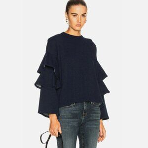 Ag Adriano Goldschmied (Women's small) Navy Blue Ruffle Sleeve Top Cotton NWT